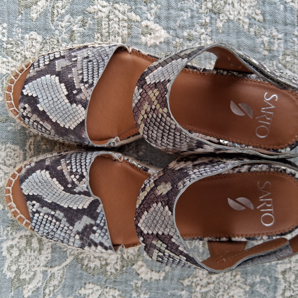 Sarto by Franco Sarto Snakeskin Espadrille Sandals Sz 8 Platform Braided Sole - Picture 10 of 14